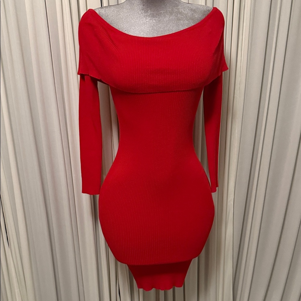 Red Off the Shoulder Sweater dress